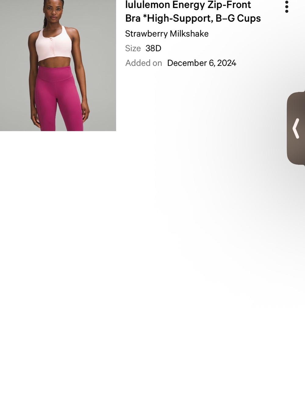 lululemon athletica Light Pink Zip-Front Sports Bra sold out